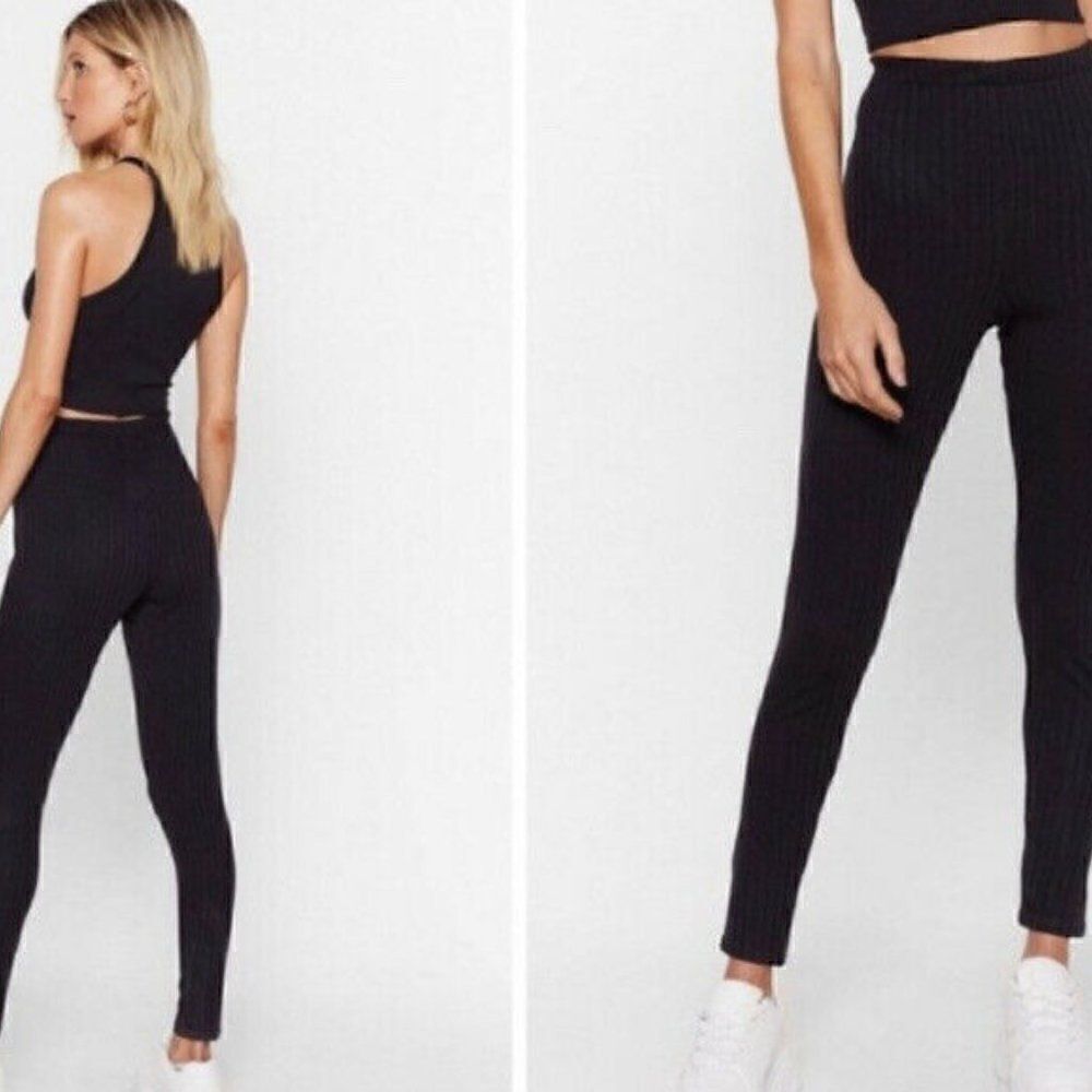 Nasty Gal Black Call Rib Even High Waisted Legging